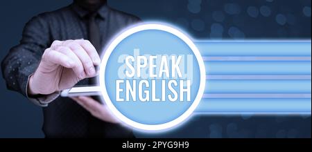 Schild mit der Aufschrift "Sprache Englisch". Geschäftsidee Studieren Sie eine andere Fremdsprache Online-verbale Kurse Stockfoto