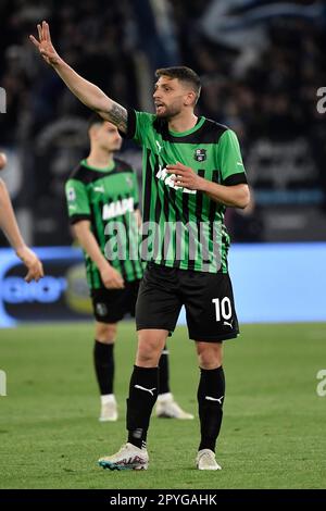 Rom, Italien. 03. Mai 2023. Domenico Berardi von US Sassuolo Gesten während des Fußballspiels der Serie A zwischen SS Lazio und US Sassuolo im Olimpico Stadion in Rom (Italien), 3. Mai 2023. Kredit: Insidefoto di andrea staccioli/Alamy Live News Stockfoto