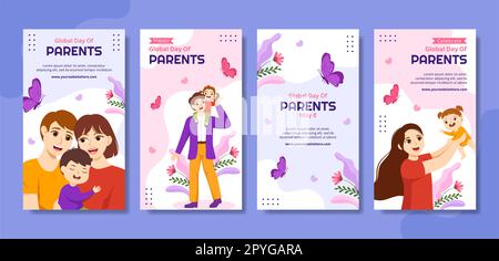 Global Day of Parents Social Media Stories Flat Cartoon handgezeichnete Vorlagen Hintergrunddarstellung Stockfoto