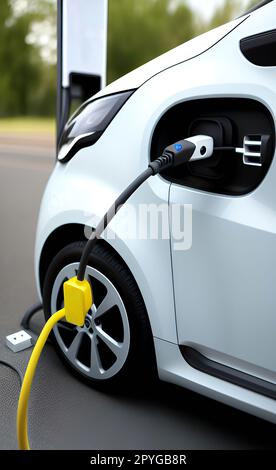 EV-Ladestation für Elektroautos im Konzept von grüner Energie und Ökoleistung Stockfoto