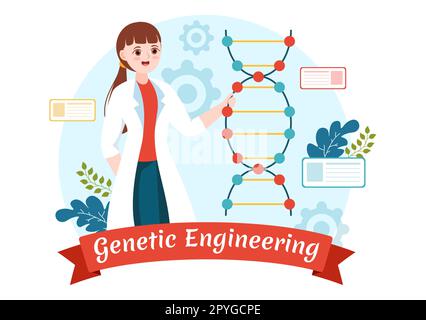 Gentechnik und DNA-Modifikationen Illustration mit Genetics Research oder Experimentwissenschaftlern in Flat Cartoon Hand Drawn Templates Stockfoto