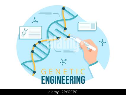 Gentechnik und DNA-Modifikationen Illustration mit Genetics Research oder Experimentwissenschaftlern in Flat Cartoon Hand Drawn Templates Stockfoto