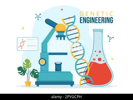 Gentechnik und DNA-Modifikationen Illustration mit Genetics Research oder Experimentwissenschaftlern in Flat Cartoon Hand Drawn Templates Stockfoto