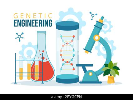 Gentechnik und DNA-Modifikationen Illustration mit Genetics Research oder Experimentwissenschaftlern in Flat Cartoon Hand Drawn Templates Stockfoto