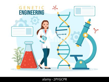 Gentechnik und DNA-Modifikationen Illustration mit Genetics Research oder Experimentwissenschaftlern in Flat Cartoon Hand Drawn Templates Stockfoto