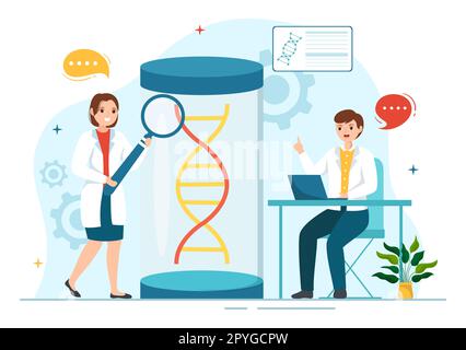 Gentechnik und DNA-Modifikationen Illustration mit Genetics Research oder Experimentwissenschaftlern in Flat Cartoon Hand Drawn Templates Stockfoto