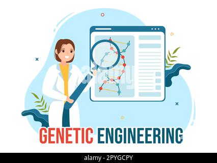 Gentechnik und DNA-Modifikationen Illustration mit Genetics Research oder Experimentwissenschaftlern in Flat Cartoon Hand Drawn Templates Stockfoto