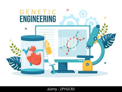 Gentechnik und DNA-Modifikationen Illustration mit Genetics Research oder Experimentwissenschaftlern in Flat Cartoon Hand Drawn Templates Stockfoto