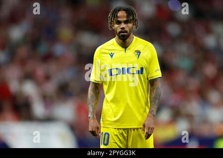 Madrid, Spanien. 03/05/2023, Theo Bongonda von Cadiz CF während des Spiels LaLiga, zwischen Atletico de Madrid und Cadiz CF. Gespielt im Civitas Metropolitano Stadium am 03. Mai 2023 in Madrid, Spanien. (Foto: Cesar Cebolla/PRESSIN) Stockfoto