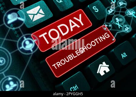 Handgeschriebenes Schild Fehlerbehebung. Geschäftskonzept eine Untersuchung oder Behandlung der Probleme ist aufgetreten Stockfoto