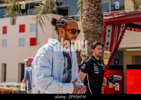 MANAMA, BAHRAIN, Sakhir Circuit, 4. März 2023: Nr. 44, Lewis HAMILTON, GBR, Mercedes AMG F1 Team, während des Bahrain Formel 1 Grand Prix im Bah Stockfoto