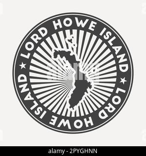 Rundes Logo von Lord Howe Island. Vintage-Reiseabzeichen mit kreisförmigem Namen und Karte, Vektordarstellung. Kann als Abzeichen, Logo, Label oder Sticker verwendet werden Stock Vektor