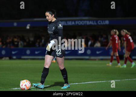 Kingston, Großbritannien. 03. Mai 2023. Faye Kirby von Liverpool Women and Defenders gesehen während des FA Women's Super League-Spiels zwischen Chelsea Women und Liverpool Women am 3. Mai 2023 im Cherry Red Records Stadium in Kingston, England. Foto von Carlton Myrie. Nur redaktionelle Verwendung, Lizenz für kommerzielle Verwendung erforderlich. Keine Verwendung bei Wetten, Spielen oder Veröffentlichungen von Clubs/Ligen/Spielern. Kredit: UK Sports Pics Ltd/Alamy Live News Stockfoto