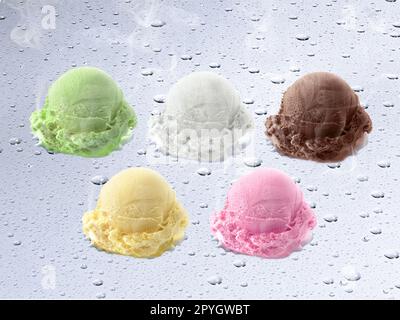 Eiscreme schmilzt auf dem Hintergrund eines Wassertropfens Stockfoto