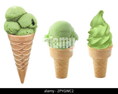Eiscreme in Zapfen, isoliert auf weißem Hintergrund Stockfoto