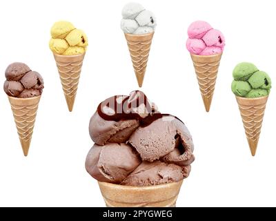 Eiscreme im Zapfen auf weißem Hintergrund Stockfoto