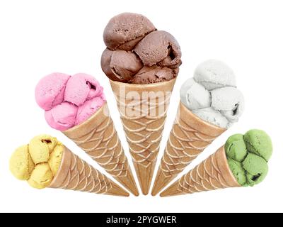 Eiscreme im Zapfen auf weißem Hintergrund Stockfoto