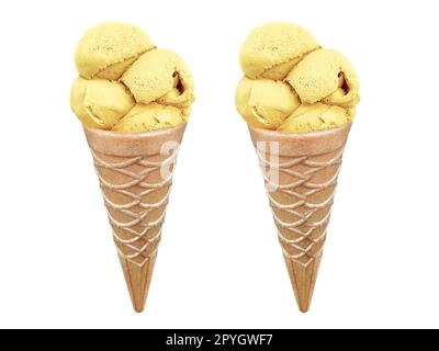 Vanille-Eiscreme in der Kegel auf weißem Hintergrund Stockfoto