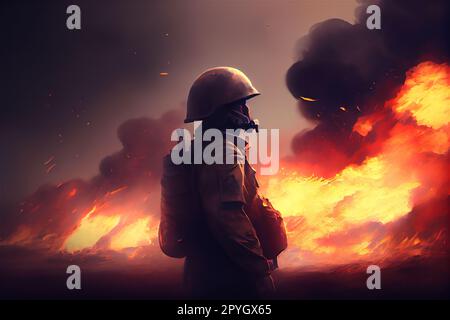 Soldat der Armee in Aktion. Stockfoto