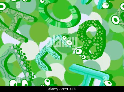 Zeichentrickfilm englische Buchstaben nahtlose Monster mit Augenmuster für Kinderbekleidung und Accessoires, Bettwäsche und Stoffe und Kindergarten-Tex Stockfoto