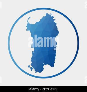 Symbol für Sardinien. Polygonale Karte der Insel im Gradientenring. Rundes Schild mit niedriger Poly-Sardinien-Markierung. Vektordarstellung. Stock Vektor