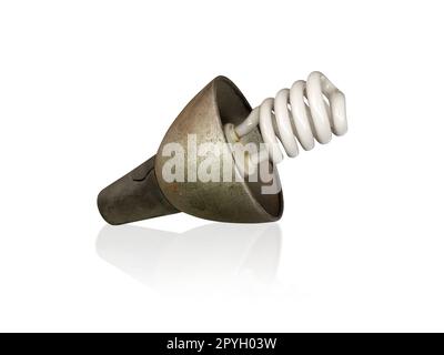 Alte Technologie und vergeudete Elektrizität, durchgebrannte Glühbirne Stockfoto