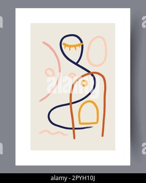 Abstrakte Linien kreativer Bo-Ho-Wandmotiv. Zeitgenössischer dekorativer Hintergrund mit Bo-Ho. Druckbares Poster mit minimalen abstrakten Linien. Wandgemälde für mich Stockfoto
