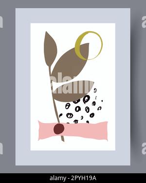 Still Life Pflanzen minimalistische Blütenblätter Wandmotiv Druck. Zeitgenössischer dekorativer Hintergrund mit Blütenblättern. Wandgemälde für die Innengestaltung. Mini-Druckversion Stockfoto