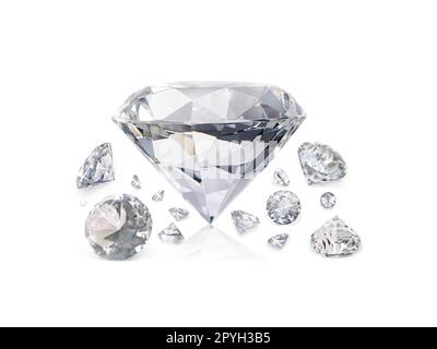 3D-Abbildung. Glitzernder Diamant auf weißem Hintergrund Stockfoto