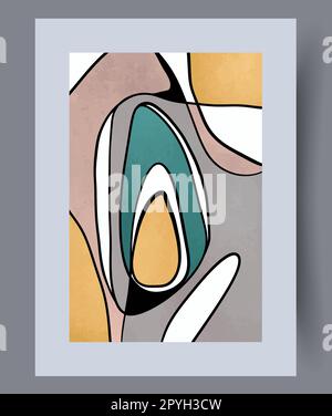 Abstrakter Wanddruck mit unkonventionellem Chaos. Druckbares Poster mit minimalen abstrakten Formen. Zeitgenössischer dekorativer Hintergrund mit Chaos. Wandbild f Stockfoto