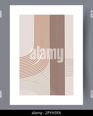 Wandmotiv mit abstrakten Linien in unkonventioneller Komposition. Wandgemälde für die Innengestaltung. Druckbares Poster mit minimalen abstrakten Linien. Zeitgenössisch dekorativ Stockfoto