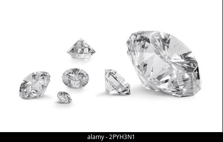 Schillernder Diamant auf weißem Hintergrund. 3D-Rendern Stockfoto