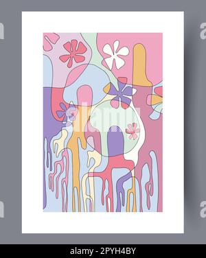 Abstrakter Wandmotiv mit pastellfarbenem Chaos. Druckbares minimalistisches abstraktes Bildposter. Zeitgenössischer dekorativer Hintergrund mit Chaos. Wandbild f Stockfoto