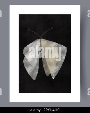 Wandmotiv mit Tierschmetterling und leuchtenden Motten. Zeitgenössischer dekorativer Hintergrund mit Motte. Druckbares minimalistisches abstraktes Schmetterlingsposter. Wandgemälde Stockfoto