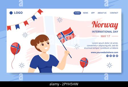 National Day Norwegen – Landing Page Für Soziale Medien Flache, Handgezeichnete Cartoon-Vorlage Illustration Stockfoto