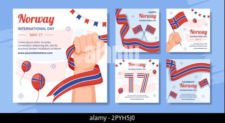 Norwegens National Day Social Media Post Flat Cartoon Handgezeichnete Vorlagen Hintergrunddarstellung Stockfoto