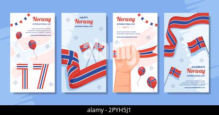 Norwegens National Day Social Media Stories Flat Cartoon Handgezeichnete Vorlagen Illustration Stockfoto