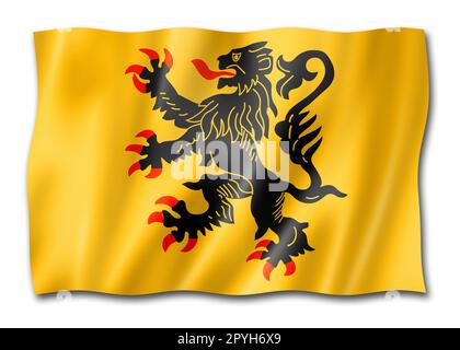 Flagge der Region Nord-Pas-de-Calais, Frankreich schwenkt Bannersammlung. 3D-Abbildung Stockfoto