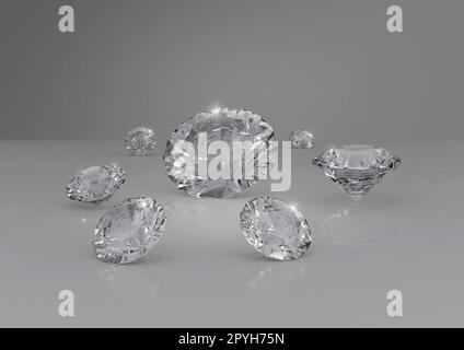 Schillernder Diamant auf grauem Hintergrund Stockfoto