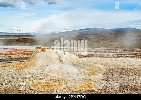 Dampfende Quellen und Fumarolen in Hveravellir, Island Stockfoto