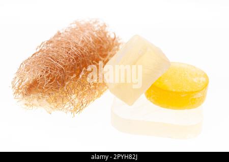 Luffa und Seifen Stockfoto