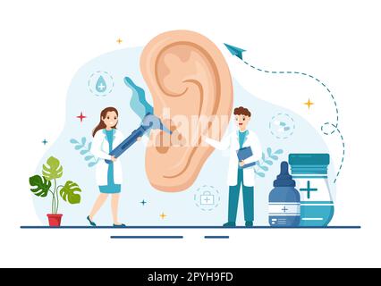 Hals-Nasen-Ohren-Heilkunde Illustration mit Medical in Bezug auf Ohr, Nase und Hals im Gesundheitswesen flache Cartoon handgezeichnete Landing Page Templates Stockfoto