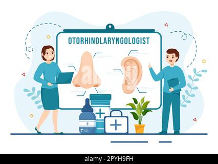 Hals-Nasen-Ohren-Heilkunde Illustration mit Medical in Bezug auf Ohr, Nase und Hals im Gesundheitswesen flache Cartoon handgezeichnete Landing Page Templates Stockfoto