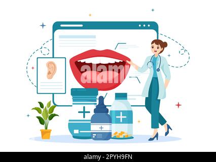 Hals-Nasen-Ohren-Heilkunde Illustration mit Medical in Bezug auf Ohr, Nase und Hals im Gesundheitswesen flache Cartoon handgezeichnete Landing Page Templates Stockfoto