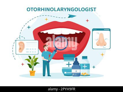 Hals-Nasen-Ohren-Heilkunde Illustration mit Medical in Bezug auf Ohr, Nase und Hals im Gesundheitswesen flache Cartoon handgezeichnete Landing Page Templates Stockfoto