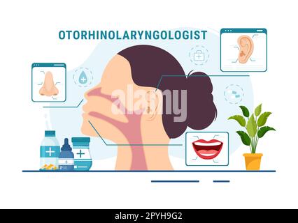 Hals-Nasen-Ohren-Heilkunde Illustration mit Medical in Bezug auf Ohr, Nase und Hals im Gesundheitswesen flache Cartoon handgezeichnete Landing Page Templates Stockfoto