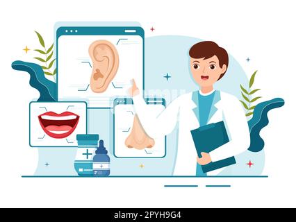 Hals-Nasen-Ohren-Heilkunde Illustration mit Medical in Bezug auf Ohr, Nase und Hals im Gesundheitswesen flache Cartoon handgezeichnete Landing Page Templates Stockfoto