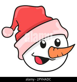 Süßer Schneemann-Emoticon-Kopf. Bild des doodle-Symbols Stockfoto
