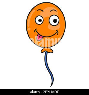 Ballon mit komischem Gesicht. Bild des doodle-Symbols Stockfoto