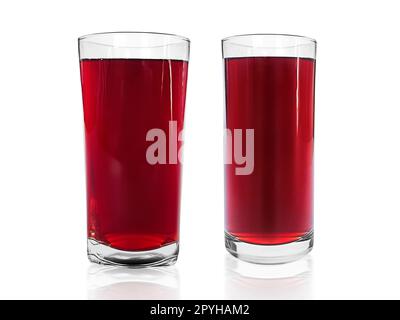 Granatapfel-Saft in einem Glas. Isoliert auf weißem Hintergrund Stockfoto